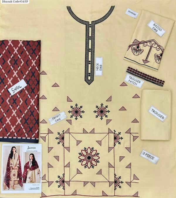 JAZMIN 3PC DHANAK PREMIUM QUALITY - UNSTICHED (WINTER COLLECTION)