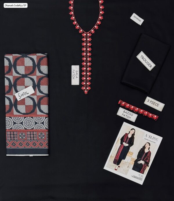 Winter Elegance – Dhanak 3PC With Neck & Sleeve Embroidery