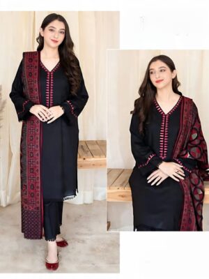Winter Elegance – Dhanak 3PC With Neck & Sleeve Embroidery