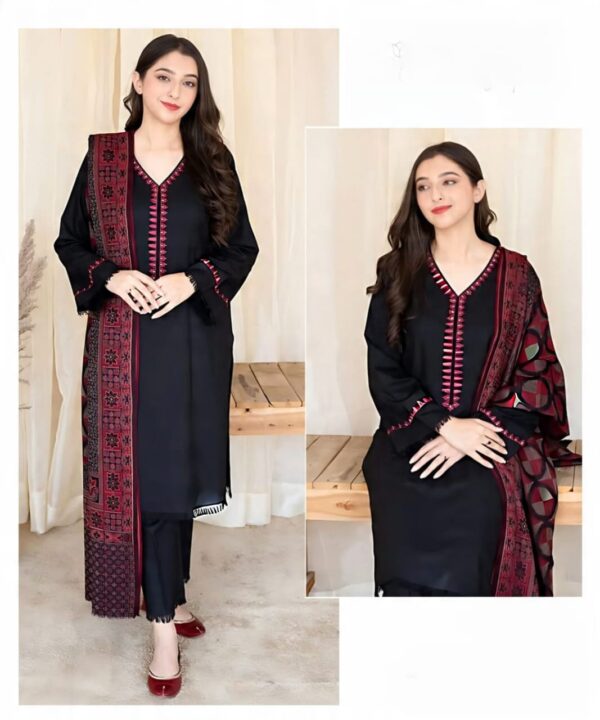 Winter Elegance – Dhanak 3PC With Neck & Sleeve Embroidery