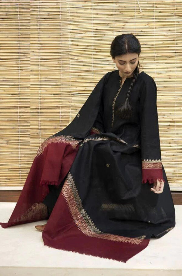 Winter Classic Charm – Dhanak 3PC With Neck, Sleeve & Daman Patches