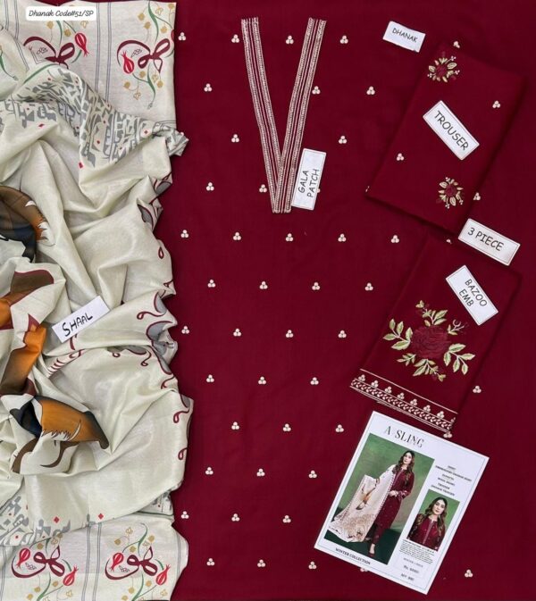 Winter Majesty – Dhanak 3PC With Full Embroidery & Neck Patch