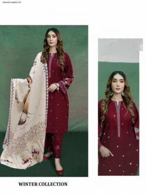 Winter Elite Charm – Dhanak 3PC With Full Embroidery & Neck Patch