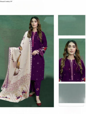 Winter Royal Elegance – Dhanak 3PC With Full Embroidery & Neck Patch