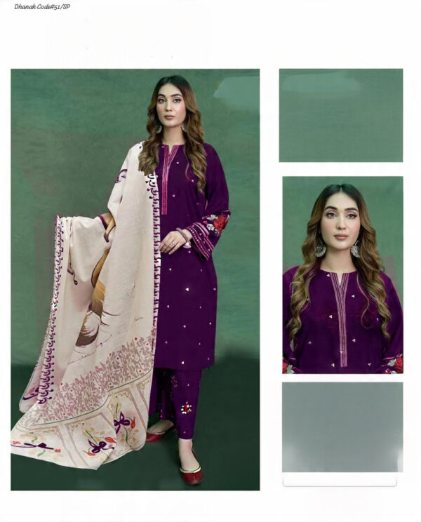 Winter Royal Elegance – Dhanak 3PC With Full Embroidery & Neck Patch