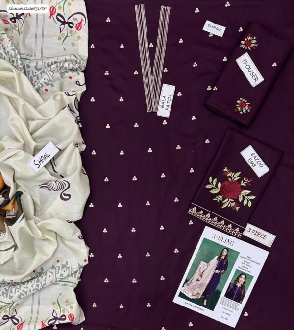 Winter Royal Elegance – Dhanak 3PC With Full Embroidery & Neck Patch