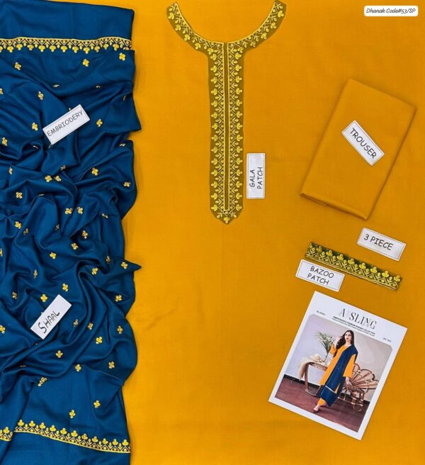 Winter Grace Luxe – Dhanak 3PC With Neck Patch & Embroidered Shawl