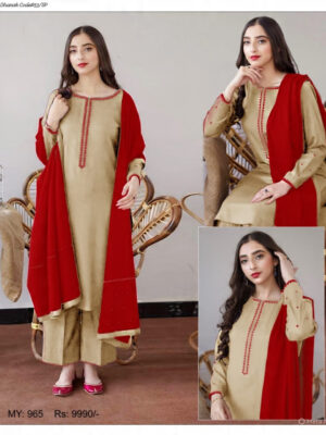 Winter Elegance – Dhanak 3PC With Neck Patch & Embroidered Shawl