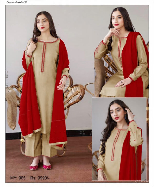 Winter Elegance – Dhanak 3PC With Neck Patch & Embroidered Shawl