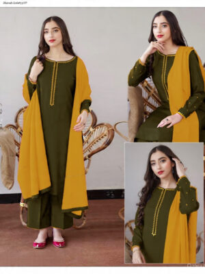 Winter Prestige – Dhanak 3PC With Neck Patch & Embroidered Shawl