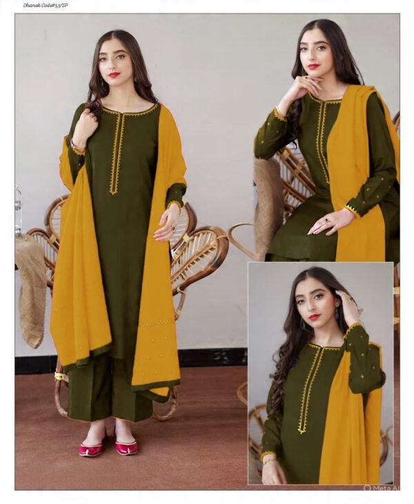 Winter Prestige – Dhanak 3PC With Neck Patch & Embroidered Shawl