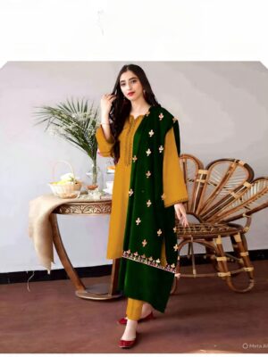 Winter Elegance Classic – Dhanak 3PC With Neck & Sleeves Patches