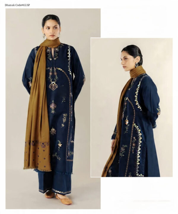Winter Luxe – Dhanak 3PC With Full Embroidery & Embroidered Shawl