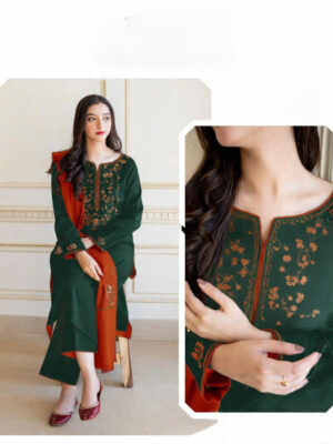 Winter Charm – Dhanak 3PC With Neck Patch & Embroidered Shawl