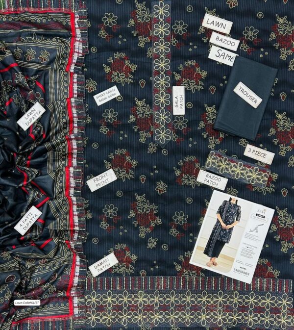 Summer Season Fashion - Bana Dora Lawn 3PC With Patches & Dyed Trouser