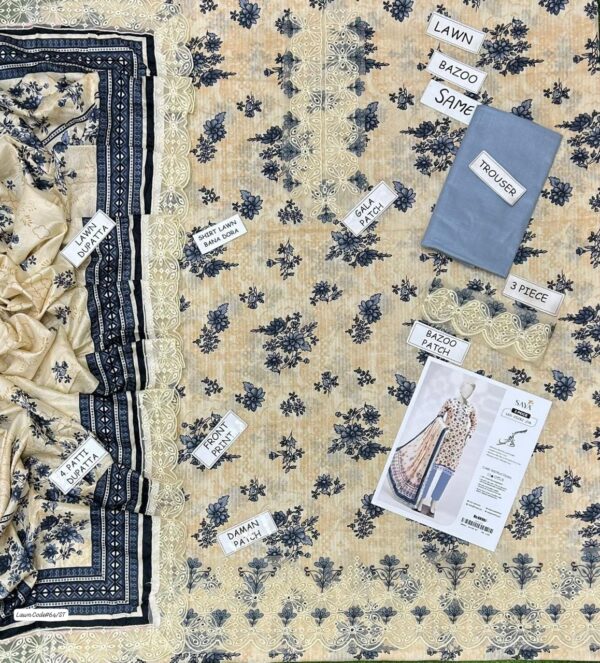 Summer Season Fashion - Bana Dora Lawn 3PC With Patches & Dyed Trouser