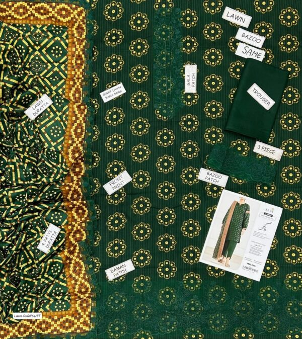 Summer Season Fashion - Bana Dora Lawn 3PC With Patches & Dyed Trouser