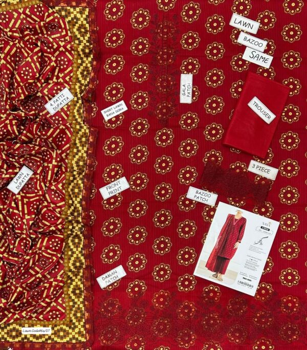 Summer Season Fashion - Bana Dora Lawn 3PC With Patches & Dyed Trouser