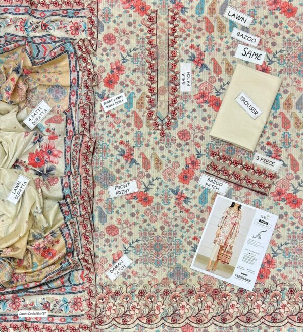 Summer Season Fashion - Bana Dora Lawn 3PC With Patches & Dyed Trouser