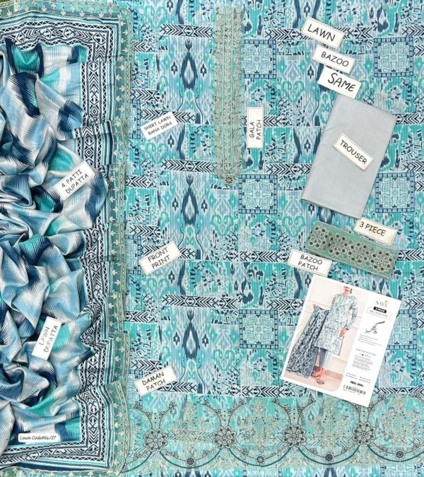 Summer Season Fashion - Bana Dora Lawn 3PC With Patches & Dyed Trouser